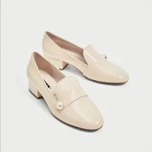 Zara | Shoes | Zara Faux Patent Loafers With Pearl Detail